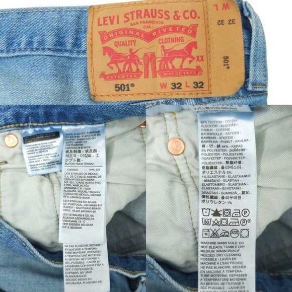 Levis 501 Button Fly Jeans Mens 32 x 30 Straight Leg Light Wash Denim Mid Rise - Picture 8 of 15